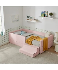 Streamdale Furniture Twin Size Multi-Functional Kids Bed with Guardrails, Storage, and Safety Step