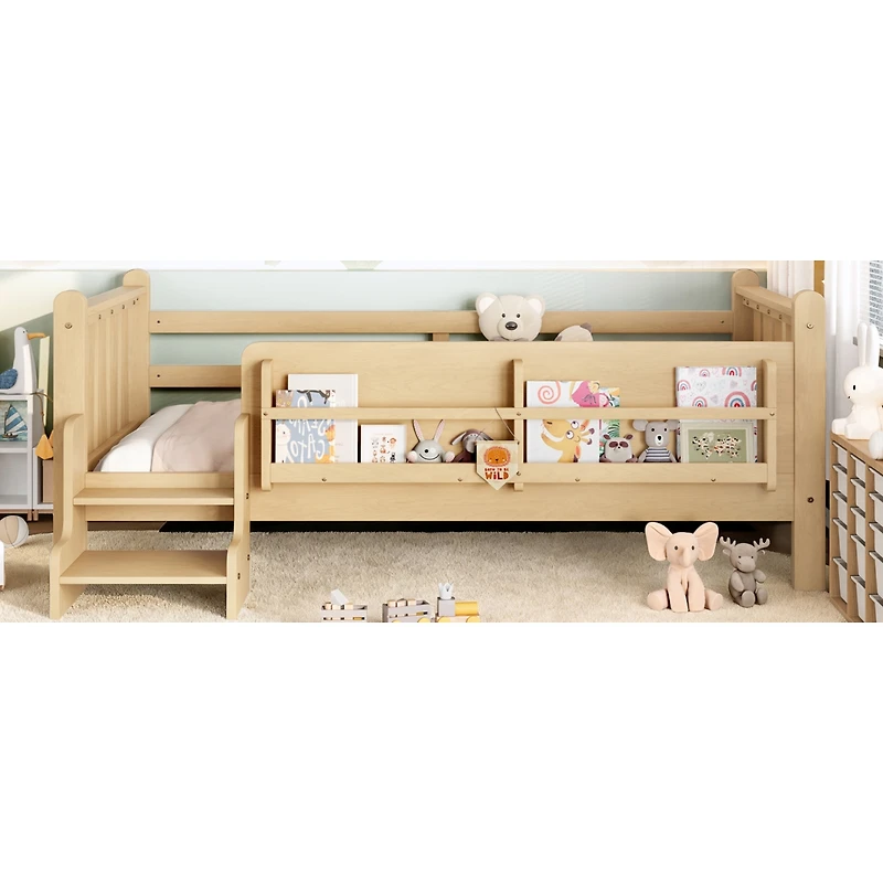 Streamdale Furniture Twin Size Floor Bed with Storage Bookcases and Stairs