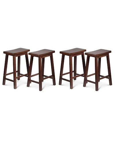 Pj Wood Classic Saddle Seat 24" Tall Kitchen Counter Stools, Walnut (Set of 4)