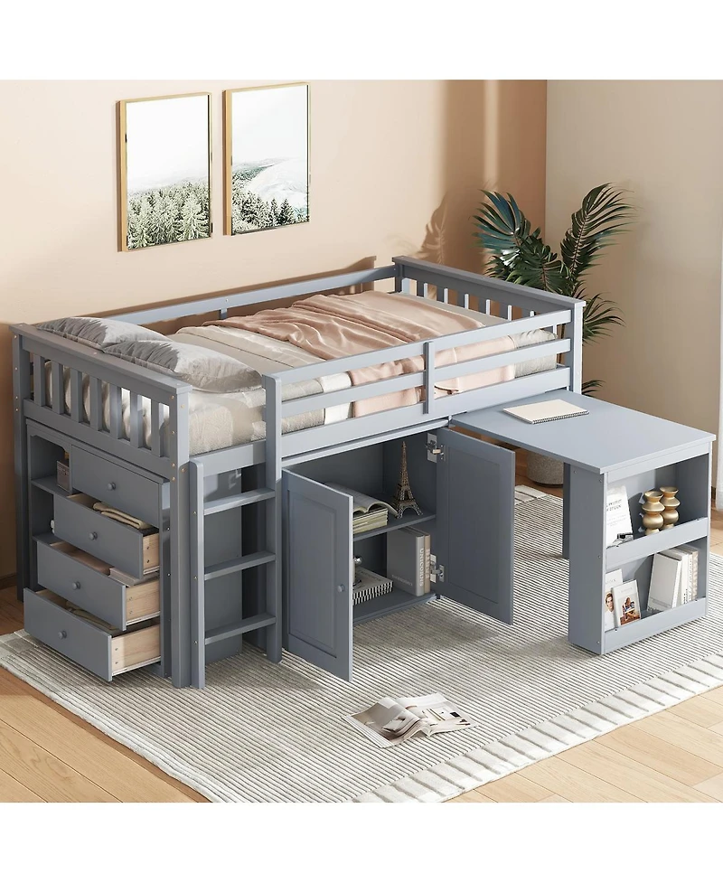 Streamdale Furniture Twin Loft Bed with Storage, Desk, and Ladder