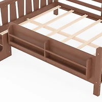 Streamdale Furniture Queen Size Solid Wood Floor Bed with Storage Bookcases and Stairs