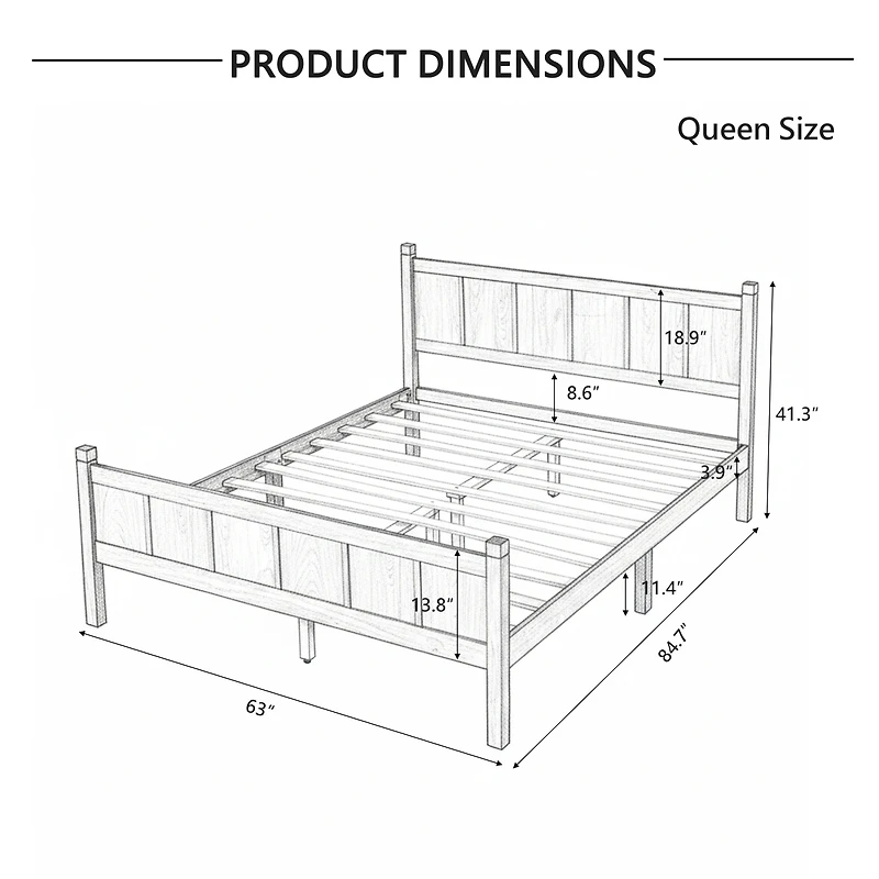 Streamdale Furniture Minimalist Queen Flat Panel Platform Bed with Wood Grain Finish