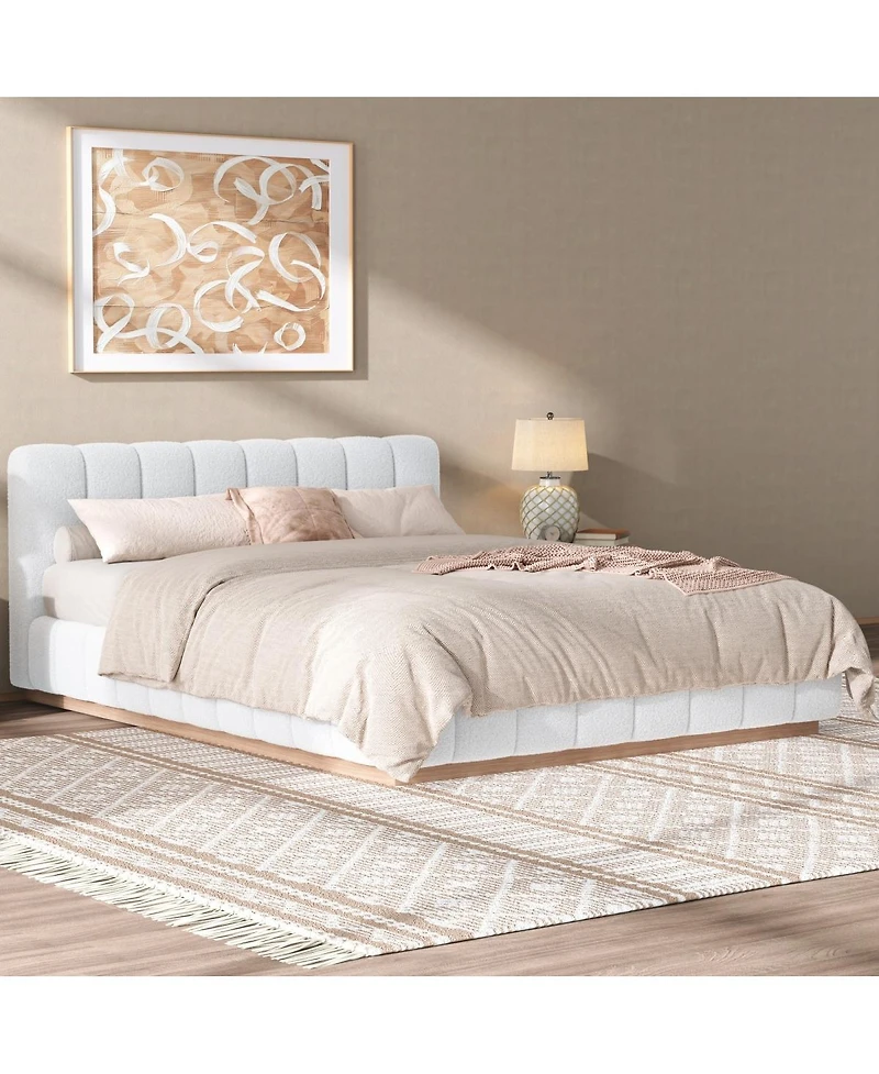 Streamdale Furniture Queen Size Boucle Upholstered Platform Bed Frame