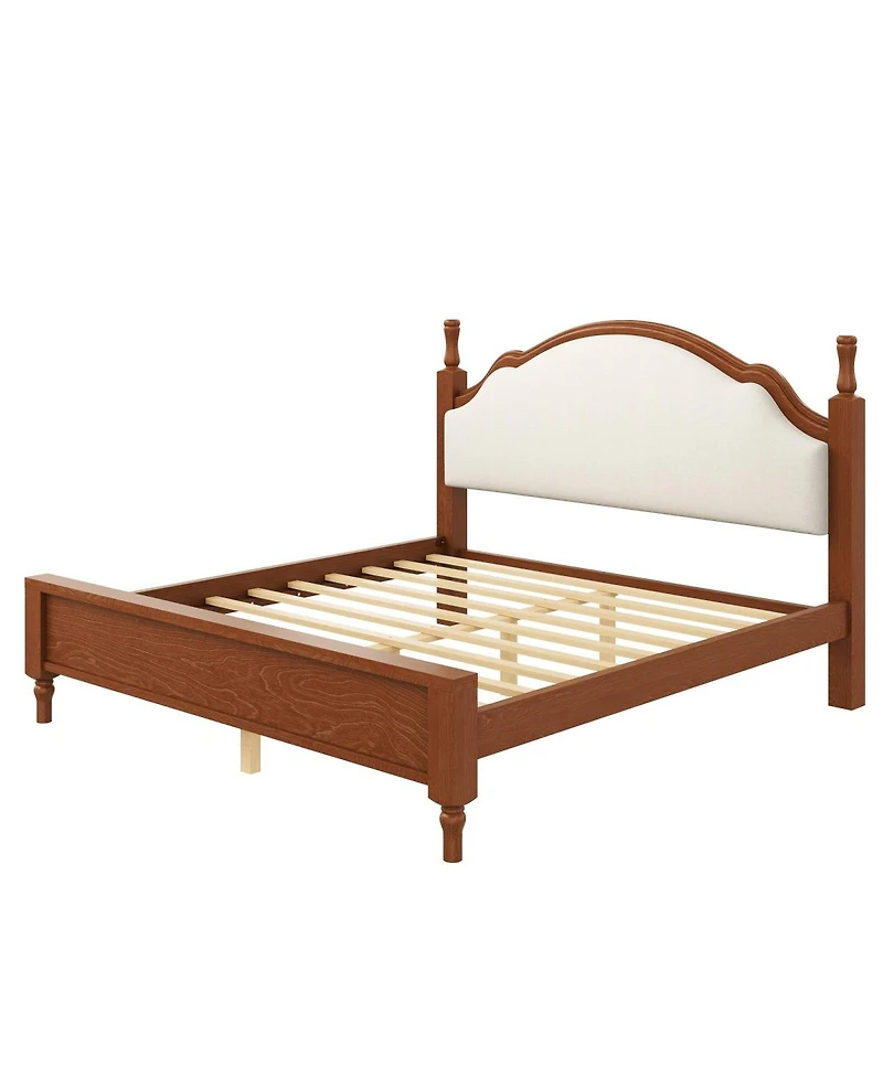 Streamdale Furniture King Size Wood Platform Bed with Upholstered Headboard, Frame Fabric