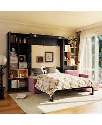 Streamdale Furniture Queen Size Murphy Bed With Sofa, Storage And Lights