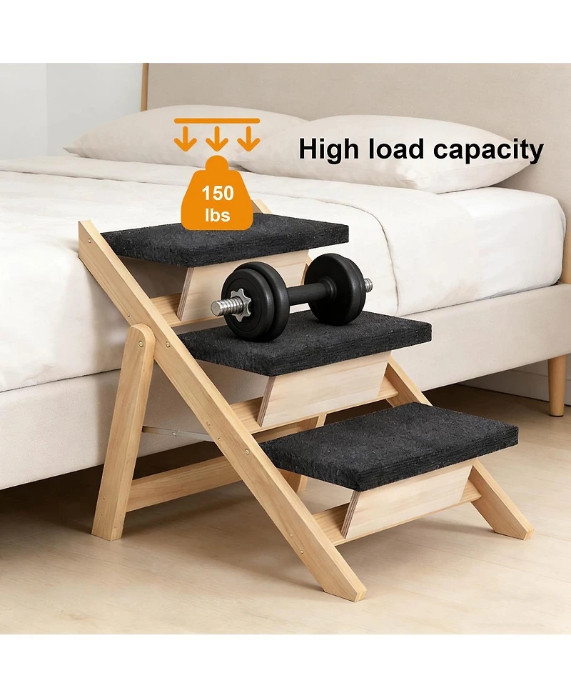 Streamdale Furniture 2-In-1 Foldable Wooden Pet Stairs And Ramp for Dogs And Cats, 3 Steps