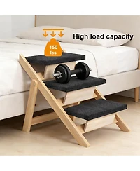Streamdale Furniture 2-In-1 Foldable Wooden Pet Stairs And Ramp for Dogs And Cats, 3 Steps