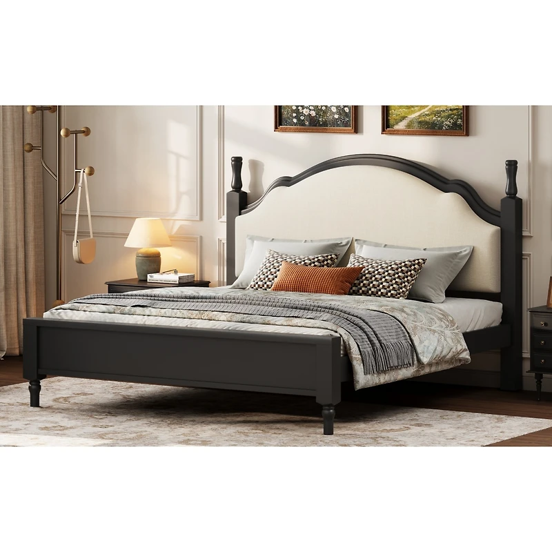 Streamdale Furniture Queen Wood Platform Bed with Upholstered Headboard
