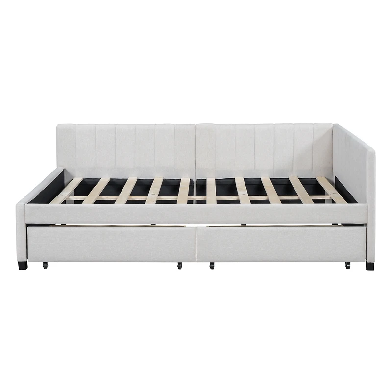Streamdale Furniture Full Size Upholstered Daybed With 2 Storage Drawers, Linen