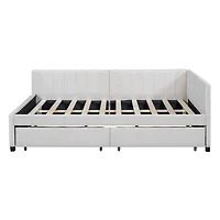 Streamdale Furniture Full Size Upholstered Daybed With 2 Storage Drawers, Linen