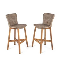 Streamdale Furniture Lymington Teak-Finish Outdoor Bar Stools, Set of 2