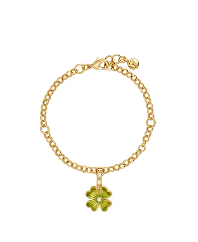 Fable England Gold Lucky Clover and Pearl Charm Bracelet