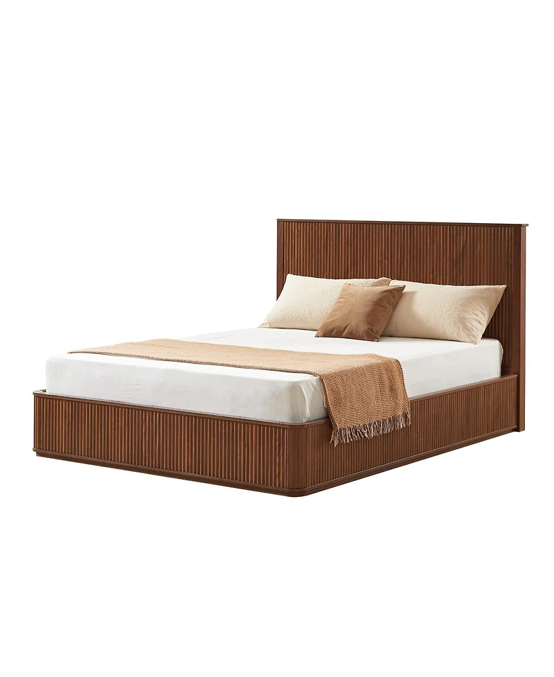 Streamdale Furniture Walnut Wave Pattern Platform Bed Frame With 44-Inch Headboard