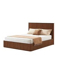 Streamdale Furniture Walnut Wave Pattern Platform Bed Frame With 44-Inch Headboard