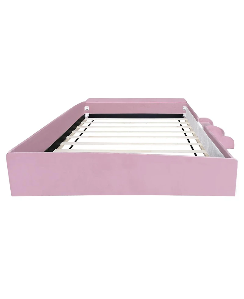 Streamdale Furniture Queen Velvet Daybed with Stairs, Gas Lift Storage and Padded Guardrails