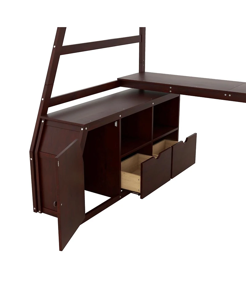Streamdale Furniture Twin Size Loft Bed With 7 Drawers 2 Shelves And Desk - Espresso