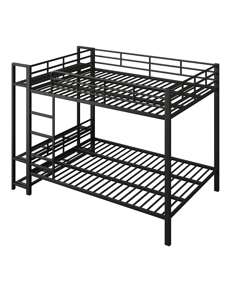 Streamdale Furniture Queen Size Metal Bunk Bed With Storage Shelves, Hooks, And Led Lights
