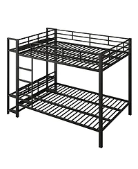 Streamdale Furniture Queen Size Metal Bunk Bed With Storage Shelves, Hooks, And Led Lights