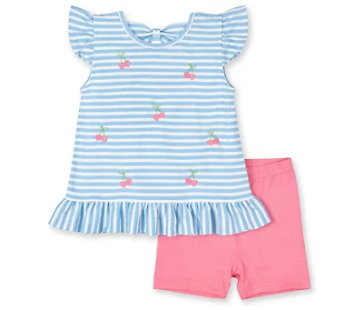 Florence Eiseman Toddler Girls Knit Short Set With Embroidered Heart Cherries