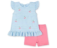 Florence Eiseman Toddler Girls Knit Short Set With Embroidered Heart Cherries