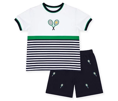 Florence Eiseman Toddler Girls Knit Short Set with Tennis Rackets
