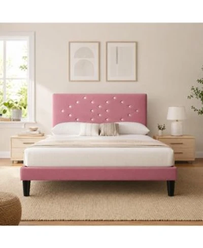 Homfan Tufted Upholstered Platform Bed With Crystal Style Diamond Headboard Quiet Wood Slat Support Under Bed Storage No Box Spring Needed
