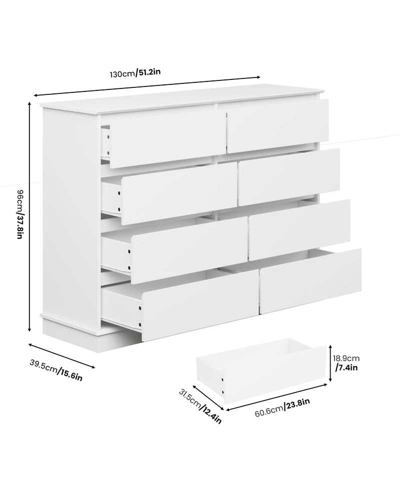 homfan Engineered Wood Dresser with Smooth-Glide Faux-Linen-Lined Drawers, Integrated Pulls and Wide Top, Raised Base for Stable Bedroom Storage