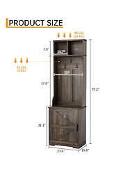 homfan Farmhouse 3-in-1 Hall Tree with Coat Hooks, Shoe Bench, Cubby Storage and Barn Door Cabinet, Space-Saving Entryway Organizer, Easy Assembly