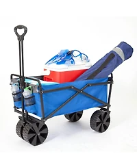 Seina 150lb Capacity Folding Steel Frame Outdoor Utility Wagon Cart, Blue/Gray