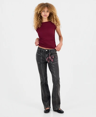 Madden Girl Juniors' Mid Rise Seamed Bootcut Jeans With Keychain