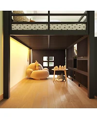 Streamdale Furniture Twin Low Loft Bed with Multi-Storage, Shelves, and Lights