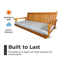 Innovaze 6 Feet Wooden Porch Swing Bed with Thick Cushion – Outdoor Hanging Daybed for Patio or Porch, Solid Fir Wood Frame, Weather-Resistan