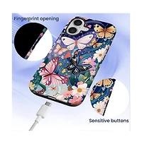 Gonez Case for iPhone 16, 2-in-1 Dual-Layer Shockproof Protection, Colorful Flower Art Glossy