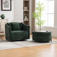 Streamdale Swivel Barrel Chair and Half with Storage Ottoman Set