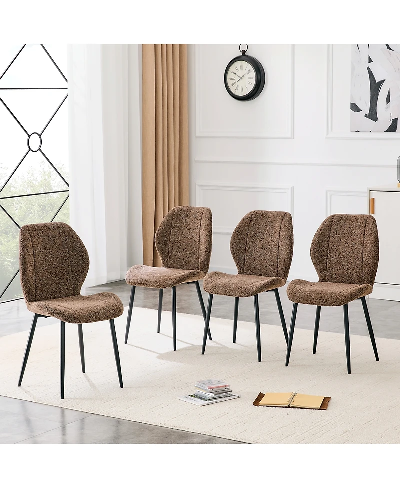 Streamdale Furniture 4-Piece Retro Minimalist Brown Fabric Dining Chairs with Black Metal Legs
