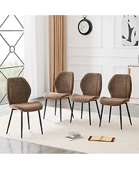Streamdale Furniture 4-Piece Retro Minimalist Brown Fabric Dining Chairs with Black Metal Legs