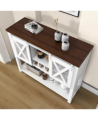 homfan Bar Cabinet with Sliding Barn Mesh Door, Detachable Wine Rack and Removable Stemware Holder, Multi-Purpose Sideboard or Coffee Bar Storage