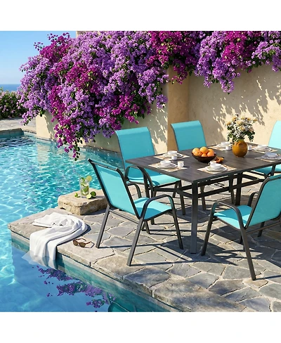 Streamdale Furniture 7-Piece Outdoor Patio Dining Set: Rectangular Metal Table and 6 Ergonomic Chairs