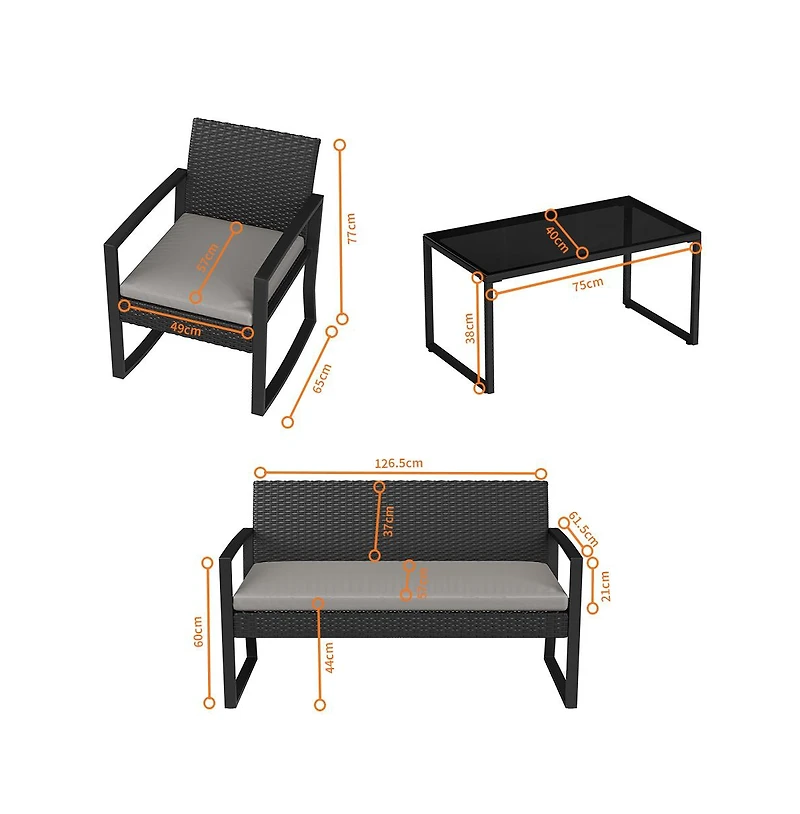 homfan 4 Piece Patio Furniture Set, Pe Rattan Outdoor Rocking Chair Conversation Set with Coffee Table, Wicker Table and Chairs