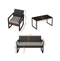 homfan 4 Piece Patio Furniture Set, Pe Rattan Outdoor Rocking Chair Conversation Set with Coffee Table, Wicker Table and Chairs