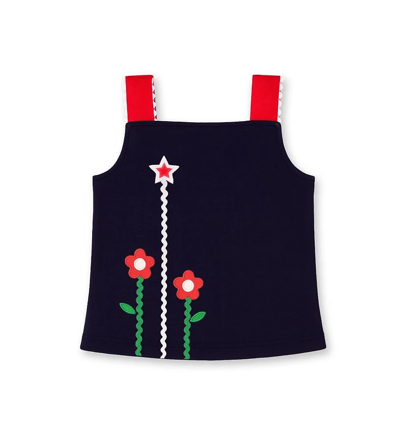 Florence Eiseman Toddler Girls Knit Top With Ric Rac, Flowers and Star
