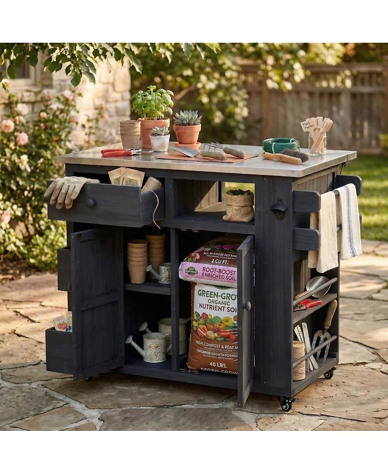 Streamdale Furniture Outdoor Extendable Stainless Steel Top Kitchen Island And Grill Cart
