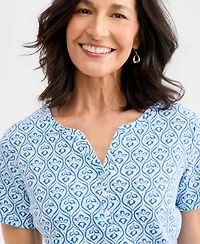 Style & Co Women's Printed Short-Sleeve Henley Top, Macy's Exclusive