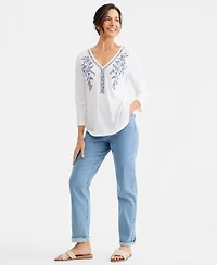 Style & Co Women's Long-Sleeve Embroidered Knit Top, Macy's Exclusive