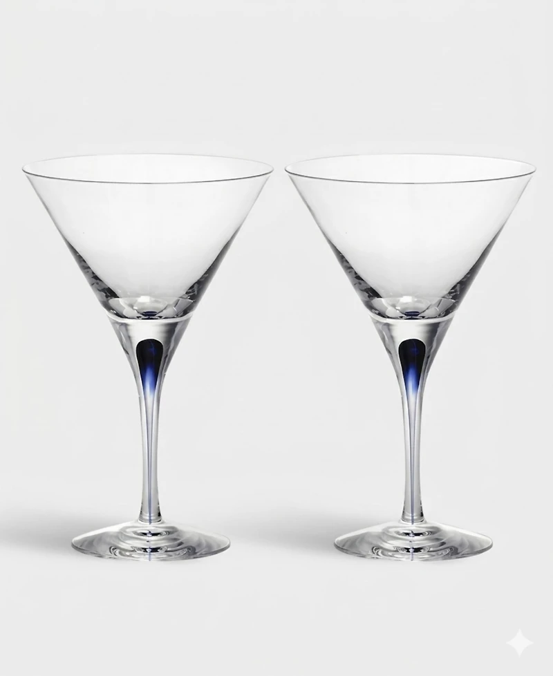 Orrefors Set of 2 Intermezzo Blue Martini Glasses