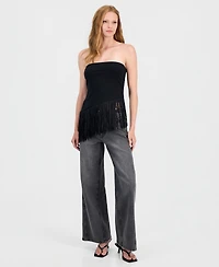 Bar Iii Women's Asymmetrical Fringe-Hem Top, Macy's Exclusive