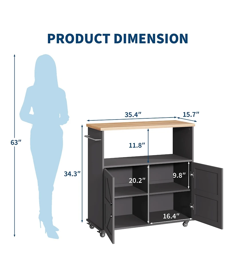 gaomon Rolling Kitchen Island with Storage Cabinet, Cart, Portable Mobile Towel Rack for Kitchen, Dining Room