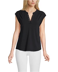 Lands' End Women's Cap Sleeve Lightweight Jersey Lace Shoulder Tee