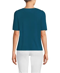Lands' End Women's Elbow Sleeve Lightweight Jersey Pintuck Square Neck Top