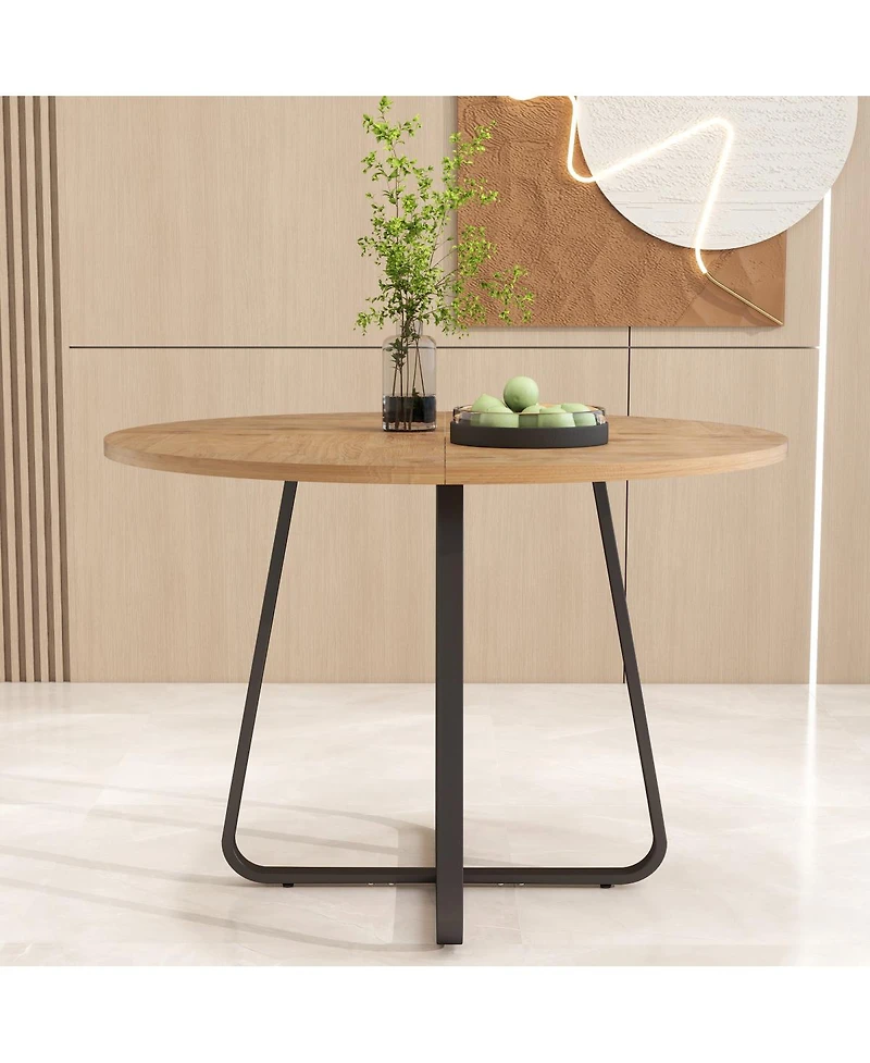 Streamdale Furniture Round Modern Dining Table with X-Shaped Metal Base for 4-6 People